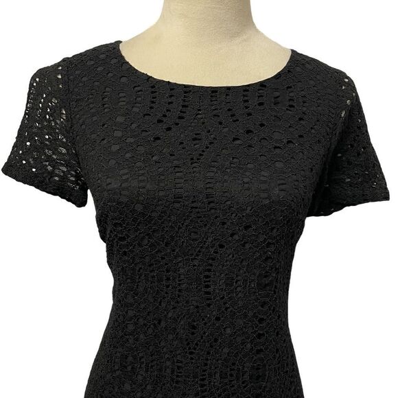 J. Crew Black Cocktail Dress w/Eyelet Designs Sheer Short Sleeves (Size; 00) - Picture 6 of 12